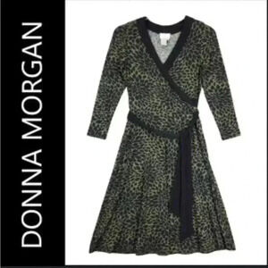 [US4]DM Donna Morgan WMN  Leaf Long Sleeve Surplice Neck Tie Neck Wrap Dress